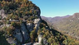2.7K stock footage aerial video of orbiting the rock formation at Chimney Rock in North Carolina Aerial Stock Footage | CAP_014_003
