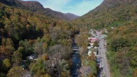 2.7K stock footage aerial video of a river and a road in a small town, Chimney Rock, North Carolina Aerial Stock Footage | CAP_014_034