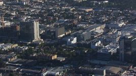 HD stock footage aerial video zoom to closer view of apartment and college buildings in Hollywood, California Aerial Stock Footage | CAP_016_002