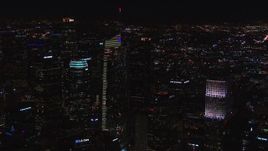HD stock footage aerial video orbit Wilshire Grand Center at night, Downtown Los Angeles, California Aerial Stock Footage | CAP_018_202