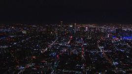 HD stock footage aerial video wide view of city's skyline in the distance at night, Downtown Los Angeles, California Aerial Stock Footage | CAP_018_221