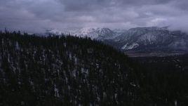 4K stock footage aerial video of flying over evergreen forest to approach Mammoth Mountain, Inyo National Forest, California Aerial Stock Footage | CAP_019_020