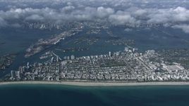 HD stock footage aerial video of slowly passing South Beach, seen from high altitude, Miami, Florida Aerial Stock Footage | CAP_020_011