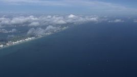 HD stock footage aerial video of a high altitude view of Miami Beach and the Atlantic Ocean, Florida Aerial Stock Footage | CAP_020_013