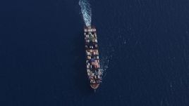 HD stock footage aerial video of an overhead view of a cargo ship near Miami Beach, Florida Aerial Stock Footage | CAP_020_016