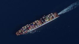 HD stock footage aerial video of looking down to a cargo ship near Miami Beach, Florida Aerial Stock Footage | CAP_020_017