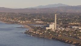 HD stock footage aerial video of approaching the coastal city and power plant, Carlsbad, California Aerial Stock Footage | CAP_021_014