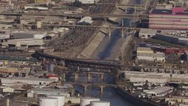 HD stock footage aerial video of bridges spanning the Los Angeles River, Boyle Heights, California Aerial Stock Footage | CAP_021_087