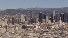 HD stock footage aerial video of panning across the city's skyline, Downtown Los Angeles, California Aerial Stock Footage | CAP_021_091