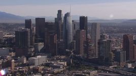 HD stock footage aerial video flyby towering skyscrapers in the city's skyline, Downtown Los Angeles, California Aerial Stock Footage | CAP_021_100