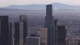 HD stock footage aerial video flyby US Bank Tower skyscraper, Downtown Los Angeles, California Aerial Stock Footage | CAP_021_103