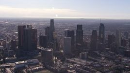 HD stock footage aerial video a wide view of the city's downtown skyline, Downtown Los Angeles, California Aerial Stock Footage | CAP_021_105