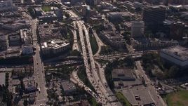 HD stock footage aerial video of the 101 / 110 interchange with heavy traffic, Downtown Los Angeles, California Aerial Stock Footage | CAP_021_106