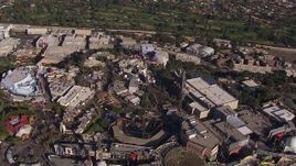 HD stock footage aerial video orbit Universal Studios Hollywood theme park, Universal City, California Aerial Stock Footage | CAP_021_123