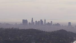 HD stock footage aerial video of a wide view of the city's skyline on a hazy day, Downtown Los Angeles, California Aerial Stock Footage | CAP_021_127
