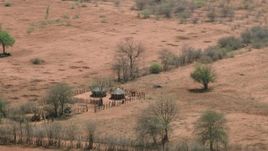 HD stock footage aerial video of orbiting huts and fields in a small village, Zimbabwe Aerial Stock Footage | CAP_026_059