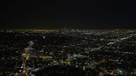 5K aerial stock footage approaching downtown Los Angeles skyline at night, California Aerial Stock Footage | DCA01_006