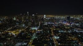 5K aerial stock footage Downtown Los Angeles skyline at night, California Aerial Stock Footage | DCA01_020