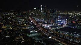 5K aerial stock footage Downtown Los Angeles skyline and city lights at night, California Aerial Stock Footage | DCA01_022
