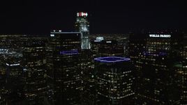 5K aerial stock footage flying through Downtown Los Angeles skyscrapers at night, California Aerial Stock Footage | DCA01_031