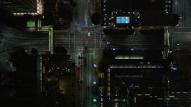 5K aerial stock footage bird's eye view following South Figueroa Street in Downtown Los Angeles at night, California Aerial Stock Footage | DCA01_040E