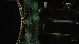 5K aerial stock footage bird's eye view of South Grand Avenue at night, Downtown Los Angeles, California Aerial Stock Footage | DCA01_049