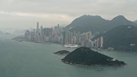 4K aerial stock footage of Victoria Harbor and skyscrapers on Hong Kong Island, China Aerial Stock Footage | DCA02_012