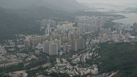 4K aerial stock footage of apartment buildings in in Tai Po in the New Territories, Hong Kong, China Aerial Stock Footage | DCA02_028