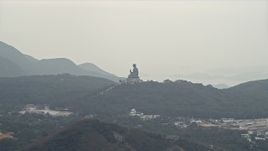 4K aerial stock footage of Tian Tan Buddha statue on Lantau Island, Hong Kong, China Aerial Stock Footage | DCA02_039