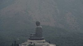 4K aerial stock footage orbit the Tian Tan Buddha statue on Lantau Island, Hong Kong, China Aerial Stock Footage | DCA02_040E