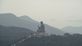 4K aerial stock footage of orbiting around the Tian Tan Buddha statue on Lantau Island, Hong Kong, China Aerial Stock Footage | DCA02_043