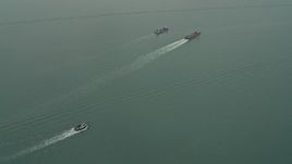 4K aerial stock footage fly over barges near Sha Chau Island in the South China Sea, New Territories, Hong Kong, China Aerial Stock Footage | DCA02_051