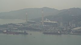 4K aerial stock footage flyby Castle Peak Power Station, New Territories, Hong Kong, China Aerial Stock Footage | DCA02_054