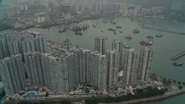 4K aerial stock footage of waterfront apartments high-rises and Castle Peak Bay in New Territories, Hong Kong, China Aerial Stock Footage | DCA02_059