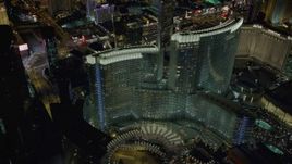 4K aerial stock footage of orbiting Aria Resort and Casino, Las Vegas, Nevada Night Aerial Stock Footage | DCA03_028