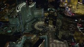 4K aerial stock footage of orbiting Aria Resort, Mandarin Oriental, Veer Towers, Las Vegas, Nevada Night Aerial Stock Footage | DCA03_030