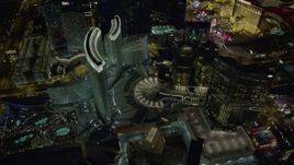 4K aerial stock footage of orbiting Aria Resort, Veer Towers, Mandarin Oriental, Las Vegas, Nevada Night Aerial Stock Footage | DCA03_035