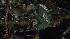 4K aerial stock footage of orbiting Aria Resort, Veer Towers, Mandarin Oriental, Las Vegas, Nevada Night Aerial Stock Footage | DCA03_038