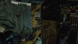 4K aerial stock footage of the Cosmopolitan, Aria Resort and Casino, Las Vegas, Nevada Night Aerial Stock Footage | DCA03_046