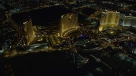 4K aerial stock footage of flying by Encore, Wynn, The Palazzo, Las Vegas, Nevada Night Aerial Stock Footage | DCA03_067
