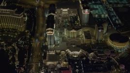 4K aerial stock footage of flying by The Bellagio, Caesar's Palace, Las Vegas, Nevada Night Aerial Stock Footage | DCA03_077