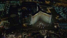 4K aerial stock footage of flying by Mirage Hotel and Casino, Las Vegas, Nevada Night Aerial Stock Footage | DCA03_078