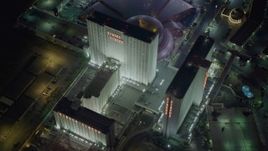 4K aerial stock footage of orbiting Circus Circus while flying away, Las Vegas, Nevada Night Aerial Stock Footage | DCA03_081