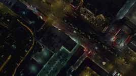 4K aerial stock footage of a bird's eye view of Las Vegas Boulevard with traffic, Nevada Night Aerial Stock Footage | DCA03_139