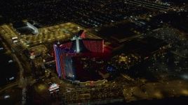 4K aerial stock footage of Rio Hotel and Casino, Las Vegas, Nevada Night Aerial Stock Footage | DCA03_147