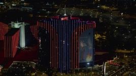 4K aerial stock footage of orbiting Rio Hotel and Casino, Las Vegas, Nevada Night Aerial Stock Footage | DCA03_148