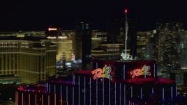 4K aerial stock footage of orbiting top of Rio Hotel and Casino, Las Vegas, Nevada Night Aerial Stock Footage | DCA03_151