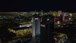4K aerial stock footage of orbiting Palms Casino Resort, Las Vegas, Nevada Night Aerial Stock Footage | DCA03_153
