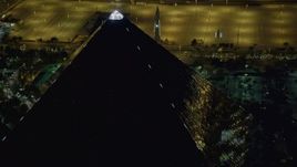 4K aerial stock footage of orbiting the top of Luxor Hotel and Casino, Las Vegas, Nevada Night Aerial Stock Footage | DCA03_161