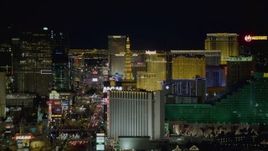 4K aerial stock footage of hotels along Las Vegas Boulevard, Nevada Night Aerial Stock Footage | DCA03_164